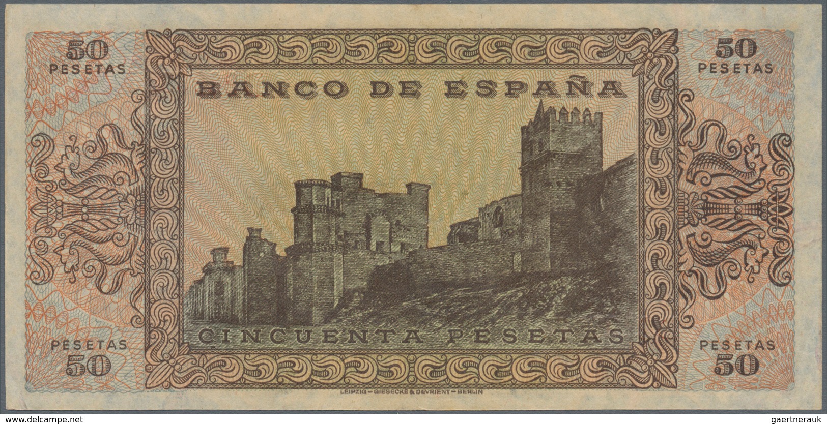 02420 Spain / Spanien: 50 Pesetas 1938 P. 112a, Light Center Fold, Otherwise Perfect, Condition: XF+. - Other & Unclassified