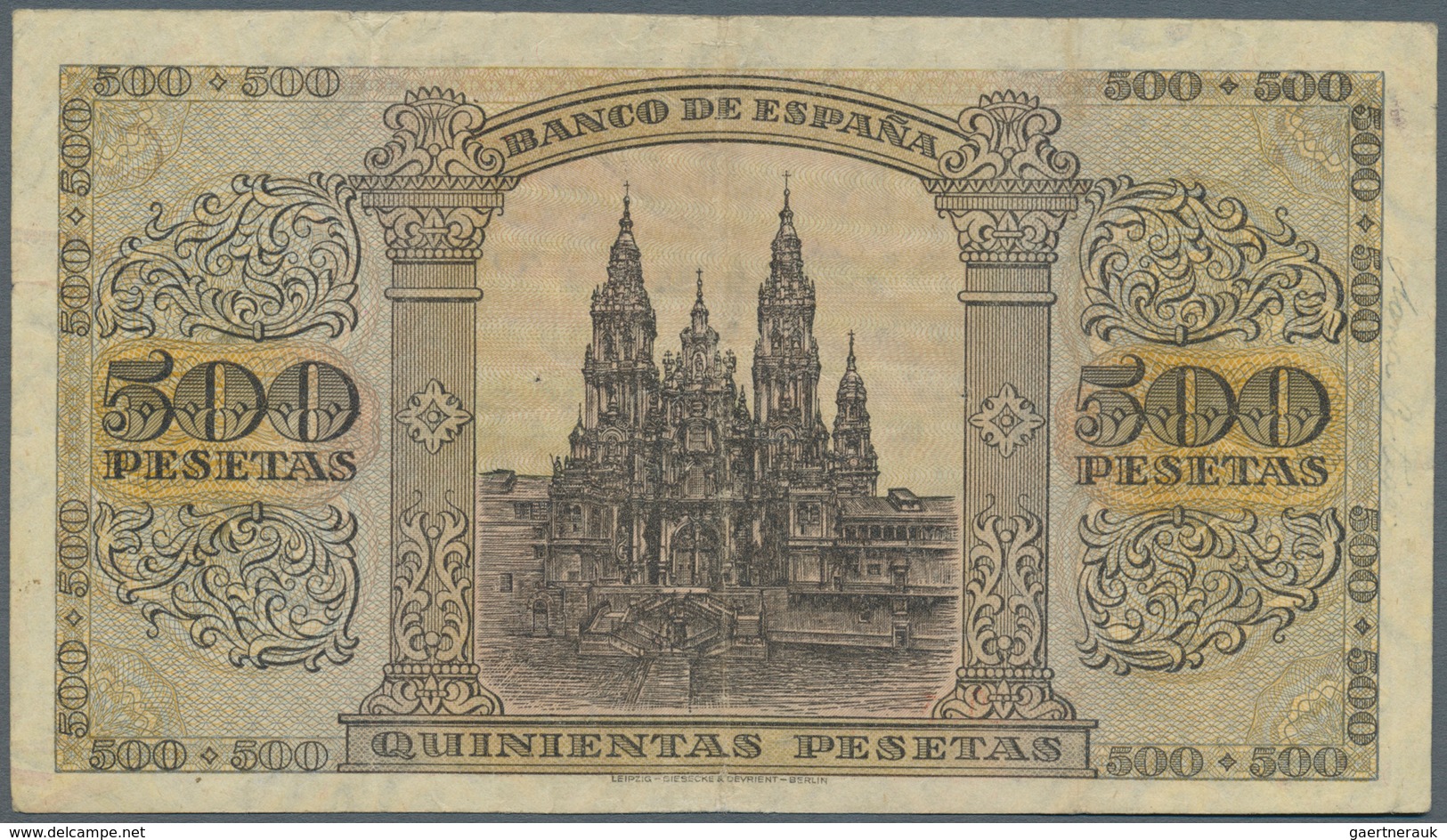 02424 Spain / Spanien: 500 Pesetas 1938 P. 114a, With Center Fold, A Few Very Tiny Pinholes But No Tears A - Other & Unclassified