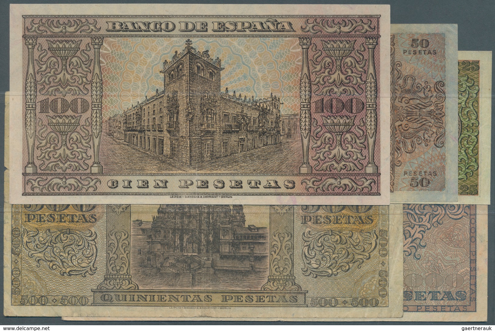 02427 Spain / Spanien: Set Of 5 Notes Containing 25 Pesetas 1938 P. 111 (VF), 50 Pesetas 1938 P. 112 (VF), - Altri & Non Classificati