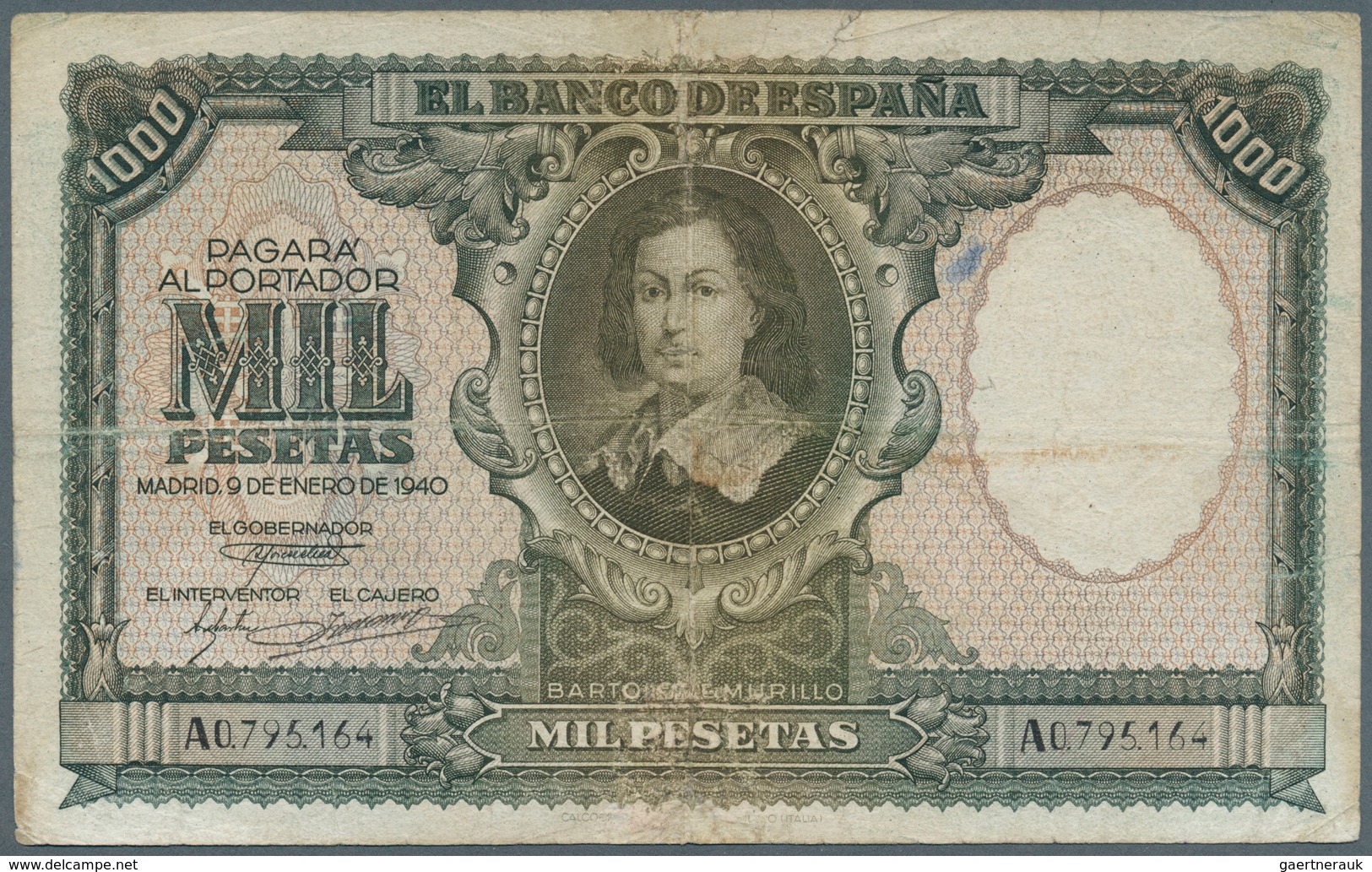 02430 Spain / Spanien: 1000 Pesetas 1940 P. 120a, Stronger Used With Stained Paper, Vertically And Horizon - Altri & Non Classificati