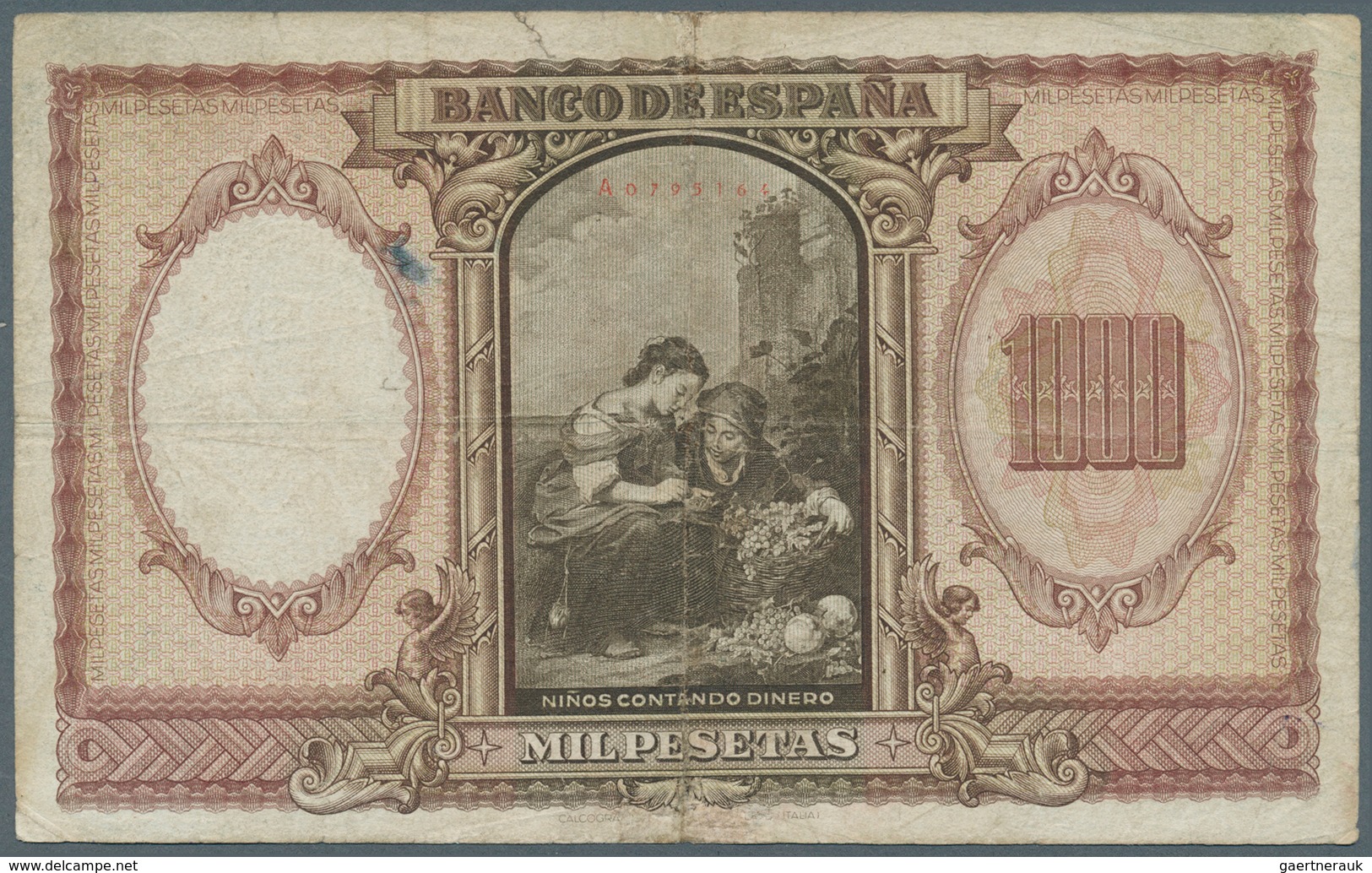 02430 Spain / Spanien: 1000 Pesetas 1940 P. 120a, Stronger Used With Stained Paper, Vertically And Horizon - Other & Unclassified