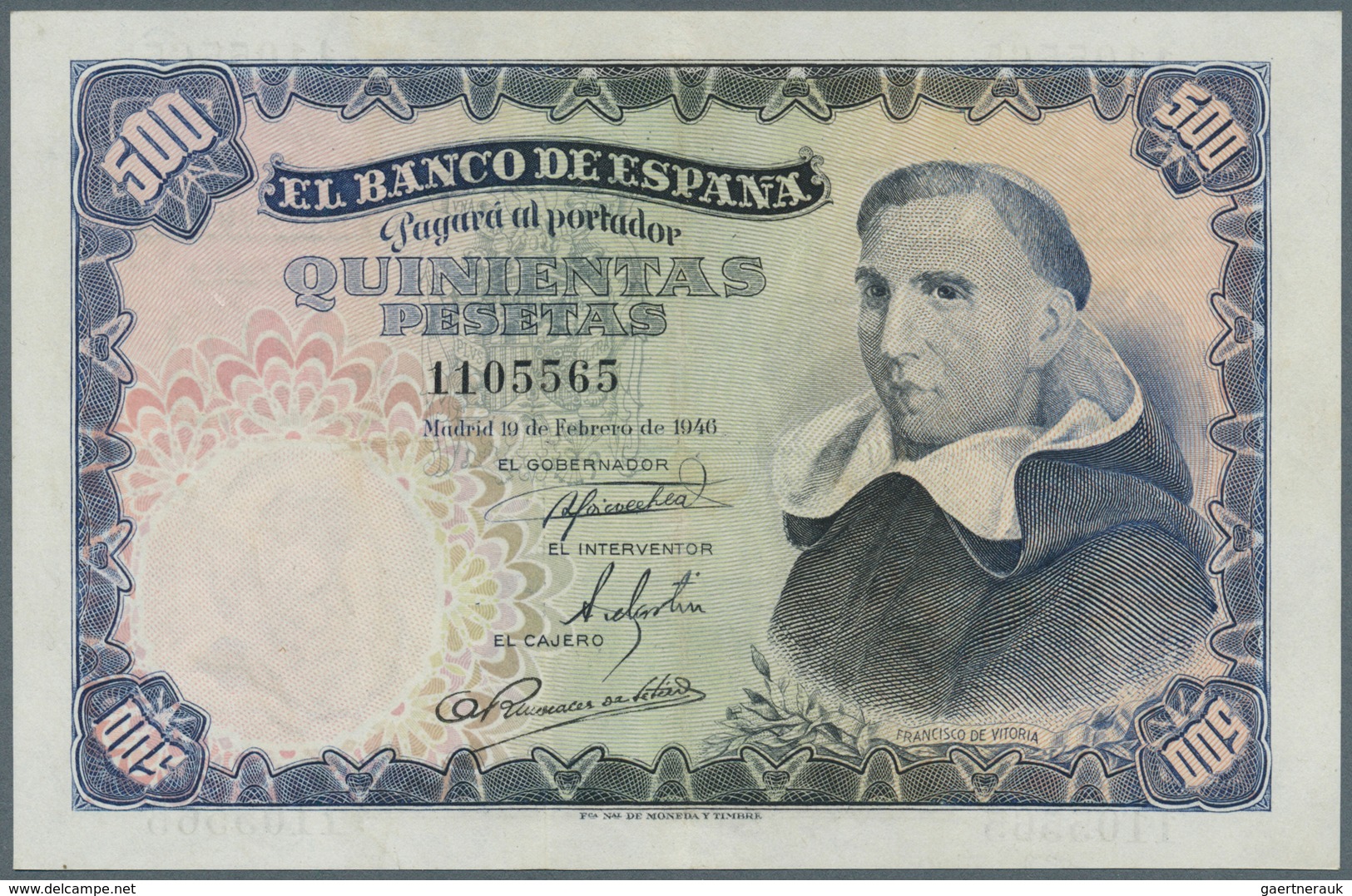 02432 Spain / Spanien: 500 Pesetas 1946 P. 132a, The Note Has A Center Fold Which Seems To Be Stabilized, - Otros & Sin Clasificación