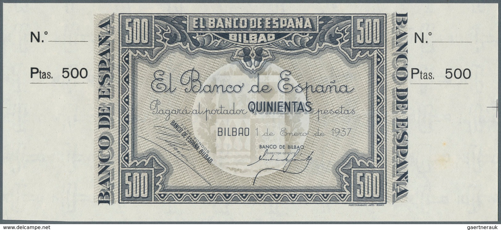 02434 Spain / Spanien: 500 Pesetas 1937 P. S566, Key Note Of This Series Of Bilbao, A Light Stain Dot At L - Altri & Non Classificati