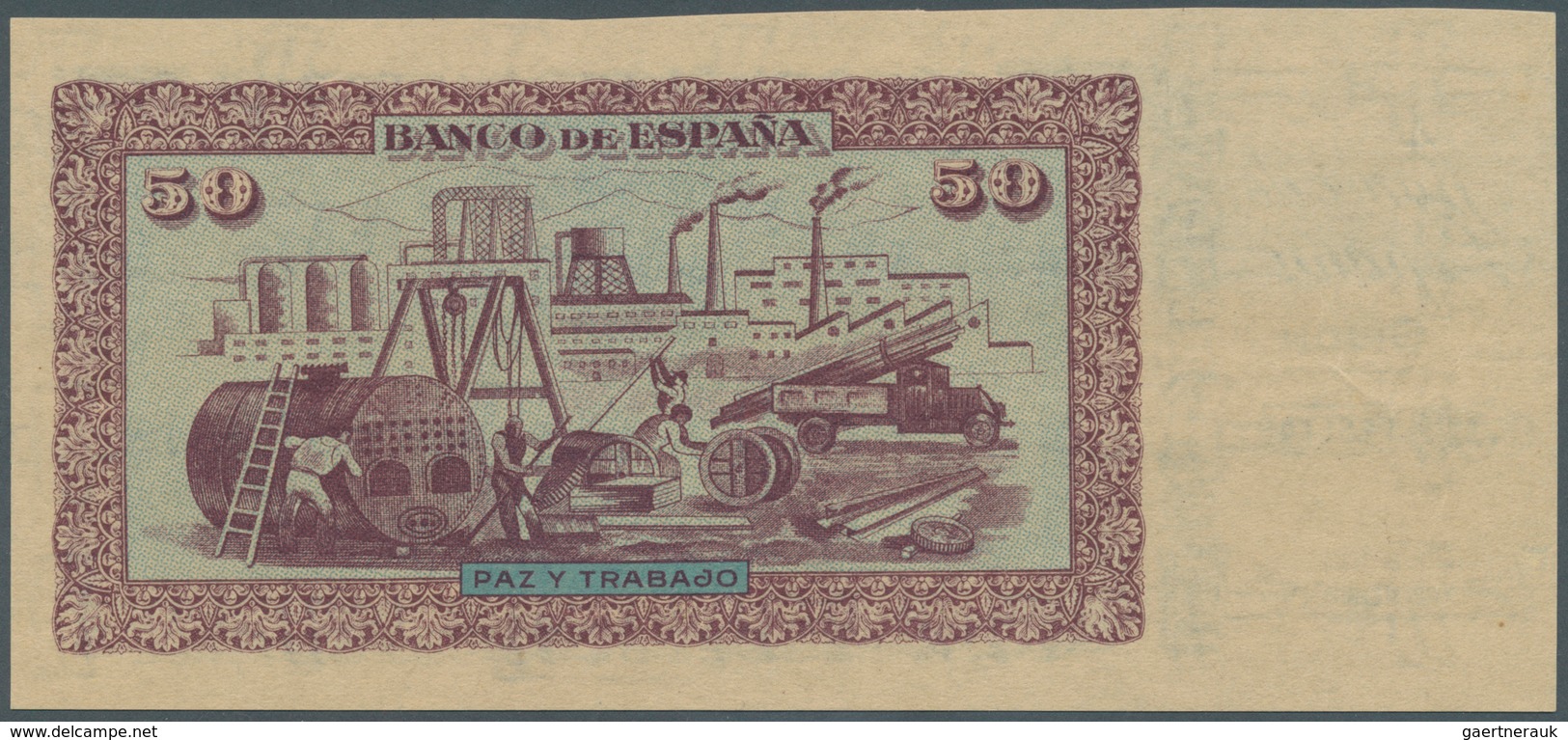 02435 Spain / Spanien: 50 Pesetas 1937 P. S579 "GIJON", Rare Note With Counterfoil At Left, Condition: UNC - Andere & Zonder Classificatie