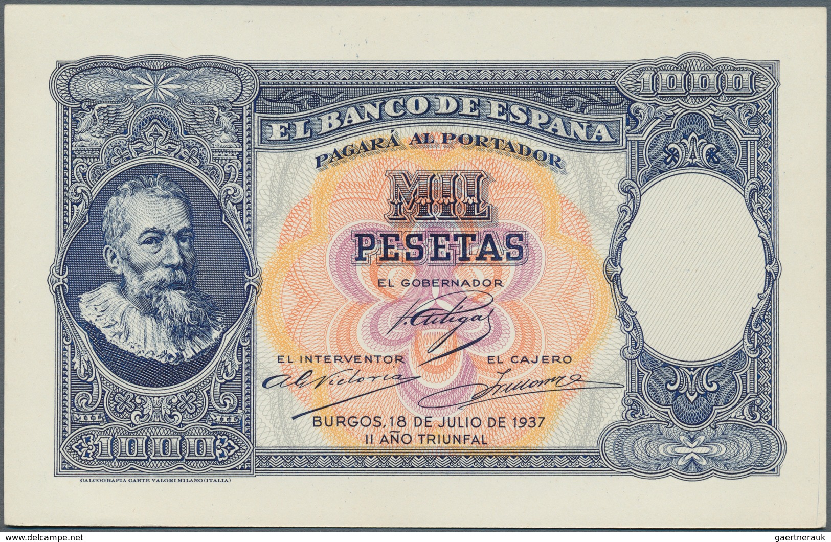 02436 Spain / Spanien: 1000 Pesetas 1937 Pick Unlisted, Unissued Design, Printed As Proof On 2 Thicker Pap - Otros & Sin Clasificación