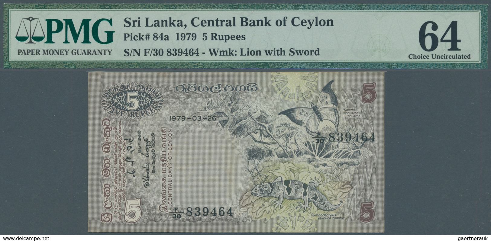 02441 Sri Lanka: Set Of 3 Notes Containing 5, 10 And 50 Rupees 1979 P. 84, 85, 87, All 3 PMG Graded As 64 - Sri Lanka