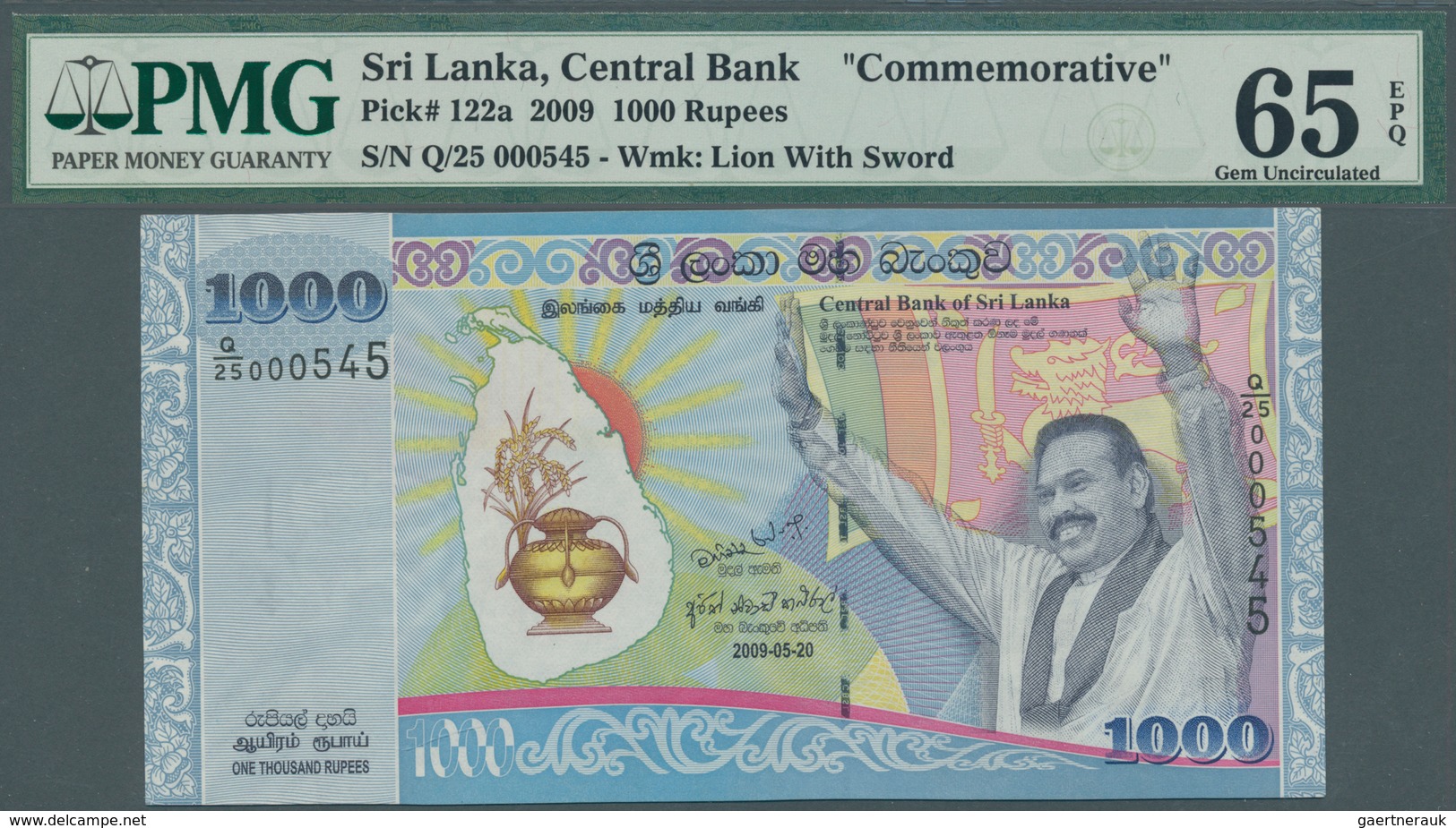 02443 Sri Lanka: 1000 Rupees 2009 Pick 122a, In Condition: 65 Gem UNC EPQ. - Sri Lanka