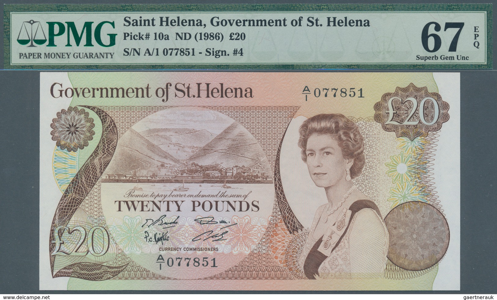 02444 St. Helena: 20 Pounds ND(1986) P. 10a In Condition: PMG Graded 67 Superb GEM UNC EPQ. - Sainte-Hélène