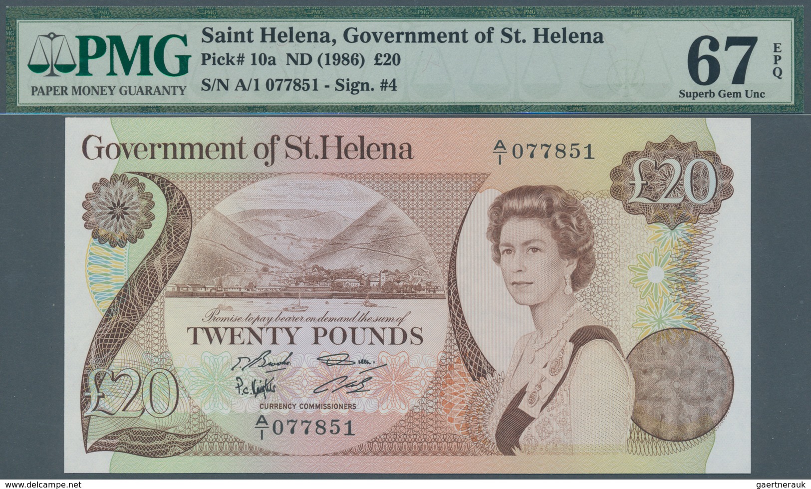 02444 St. Helena: 20 Pounds ND(1986) P. 10a In Condition: PMG Graded 67 Superb GEM UNC EPQ. - Saint Helena Island