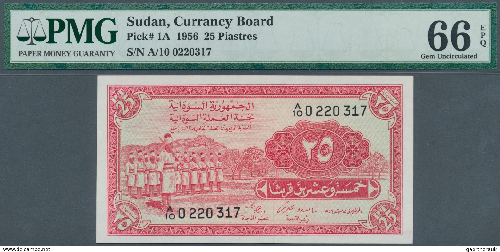 02449 Sudan: Pair Of Two Notes 25 Piastres 1956, P.1A With Running Serial Numbers A/10 0220317 And A/10 02 - Sudan