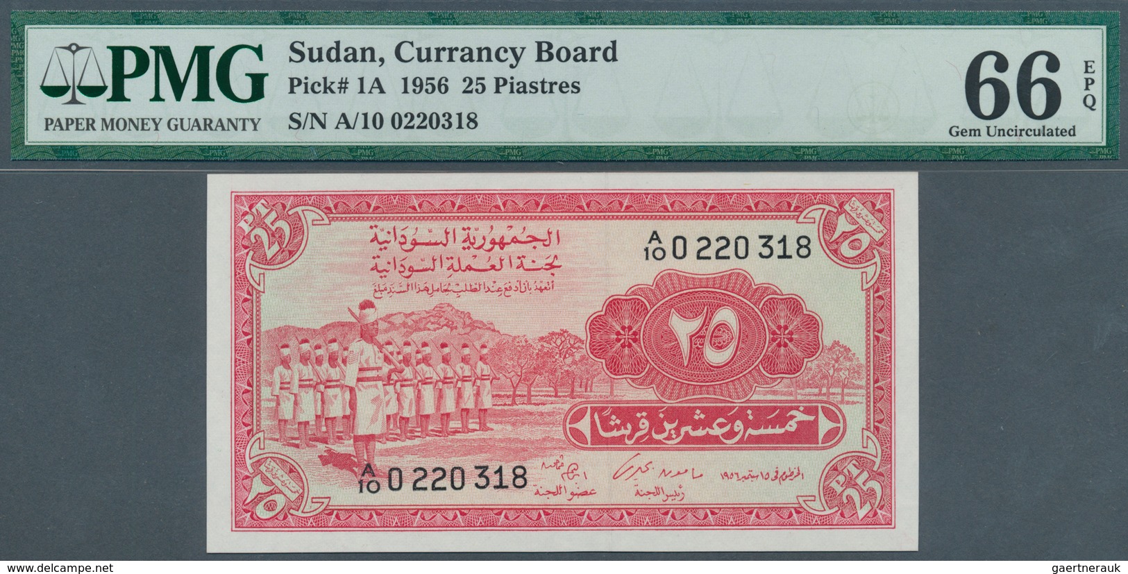 02449 Sudan: Pair Of Two Notes 25 Piastres 1956, P.1A With Running Serial Numbers A/10 0220317 And A/10 02 - Soedan