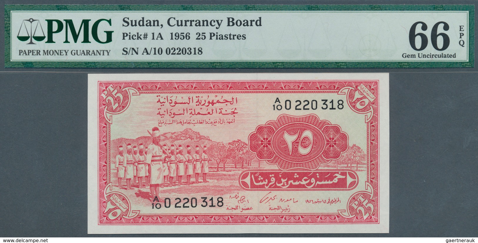 02449 Sudan: Pair Of Two Notes 25 Piastres 1956, P.1A With Running Serial Numbers A/10 0220317 And A/10 02 - Sudan