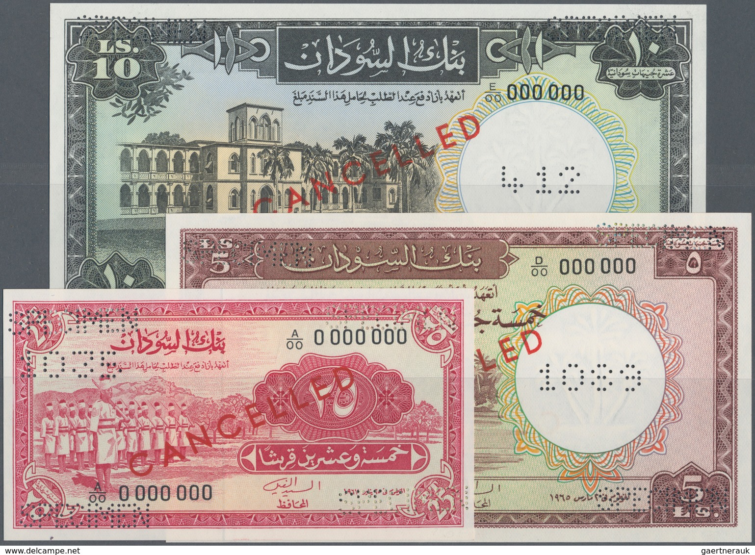 02451 Sudan: Set Of 3 SPECIMEN Banknotes Containing 25 Piastres, 5 And 10 Pounds P. 9bs, 6s, 10as, All In - Soedan