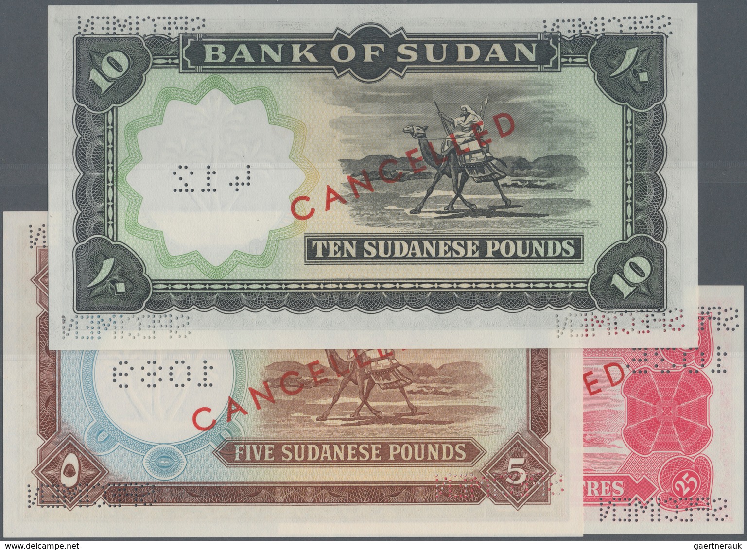 02451 Sudan: Set Of 3 SPECIMEN Banknotes Containing 25 Piastres, 5 And 10 Pounds P. 9bs, 6s, 10as, All In - Sudan