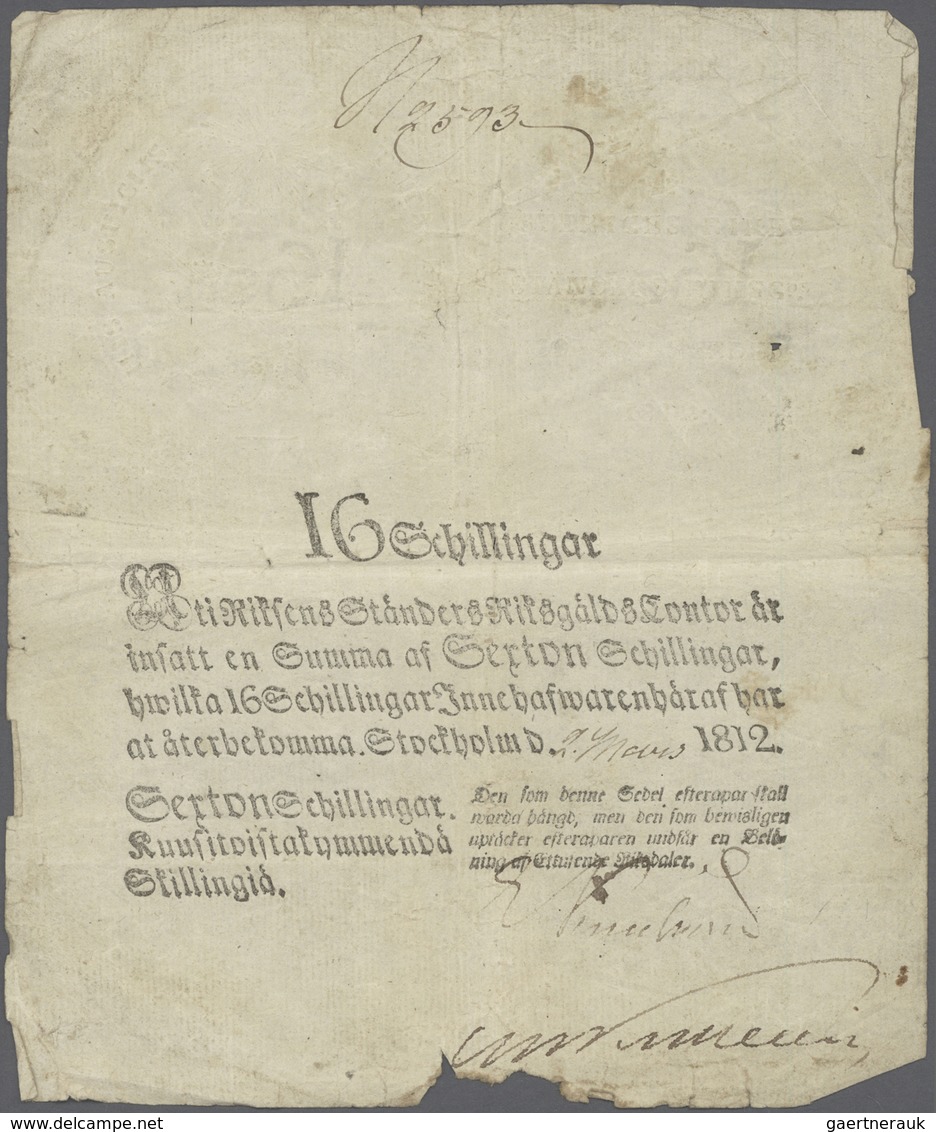 02457 Sweden / Schweden: 16 Skilling 1812 P. A115 In Used Condition With Folds And Border Wear But No Larg - Zweden