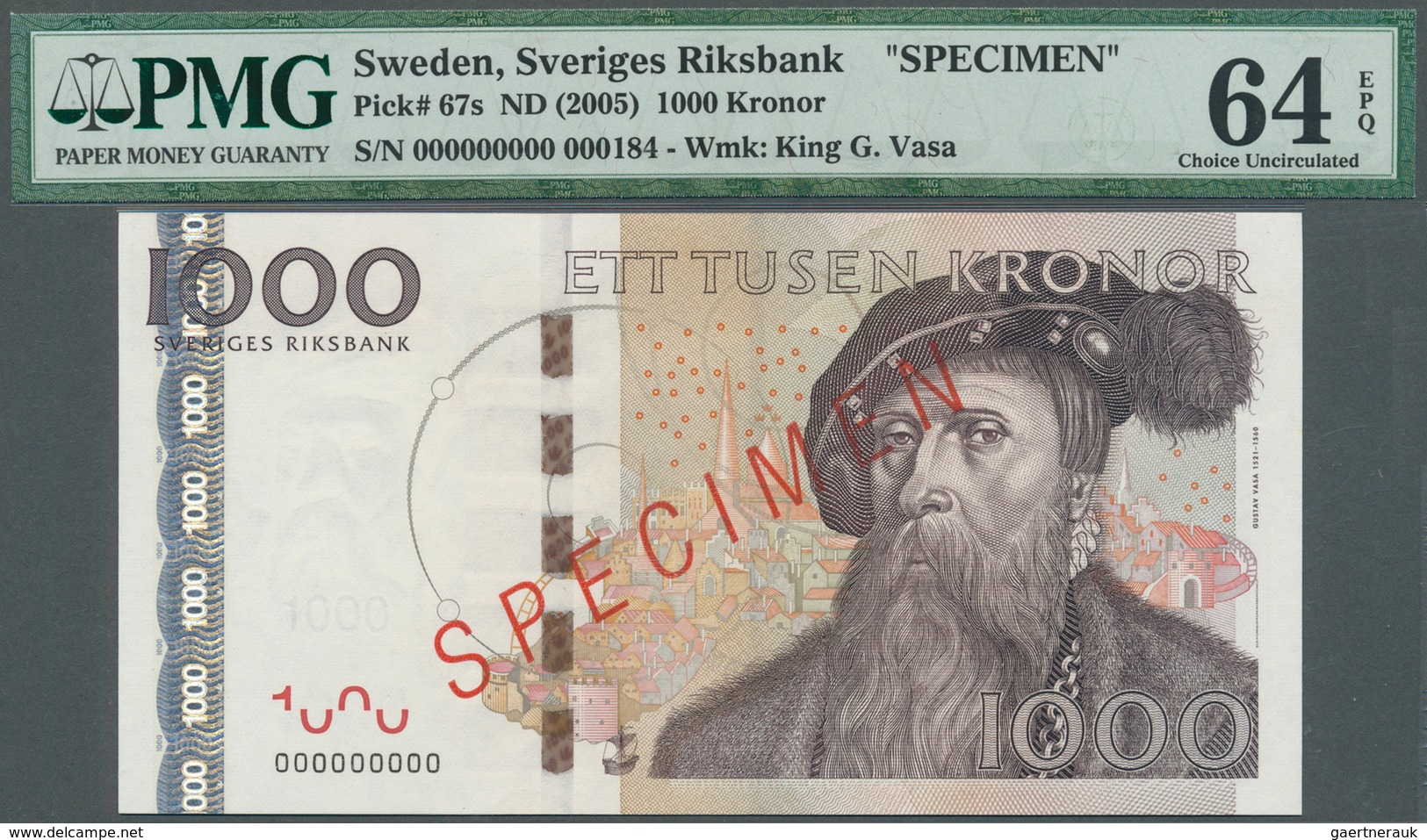 02461 Sweden / Schweden: 1000 Kronor ND(2005) SPECIMEN, P.67s In Almost Perfect Condition, PMG Graded 64 C - Zweden