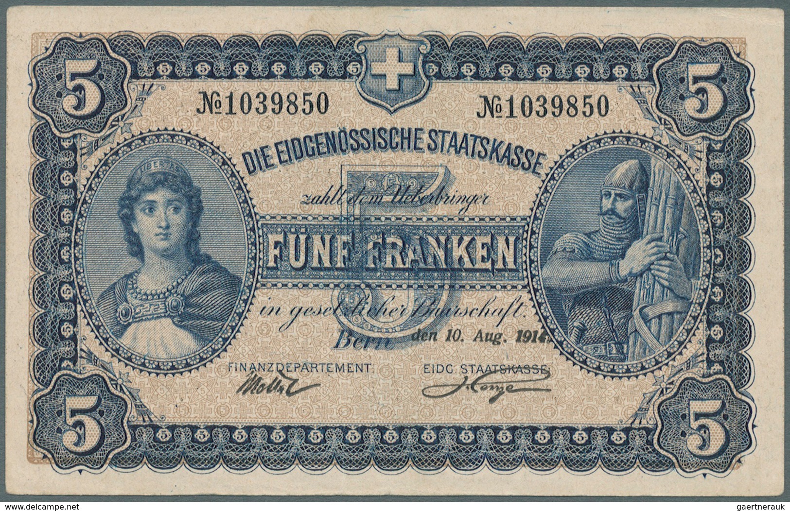 02462 Switzerland / Schweiz: 5 Franken 1914 P. 14, Strong Original Paper, Bright Colors, Only One Vertical - Suiza