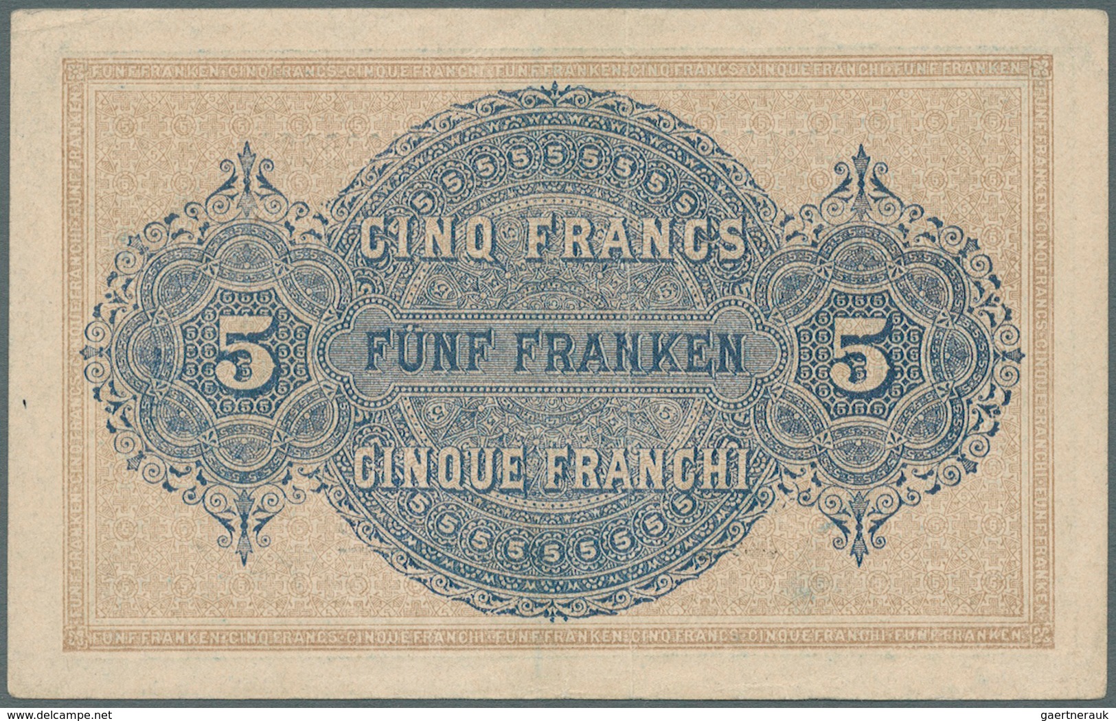 02462 Switzerland / Schweiz: 5 Franken 1914 P. 14, Strong Original Paper, Bright Colors, Only One Vertical - Zwitserland