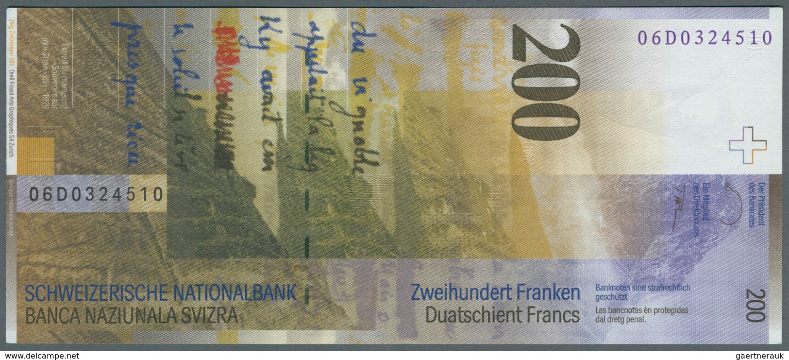 02469 Switzerland / Schweiz: 200 Franken ND(2003-08) P. 73c In Condition: AUNC. - Switzerland