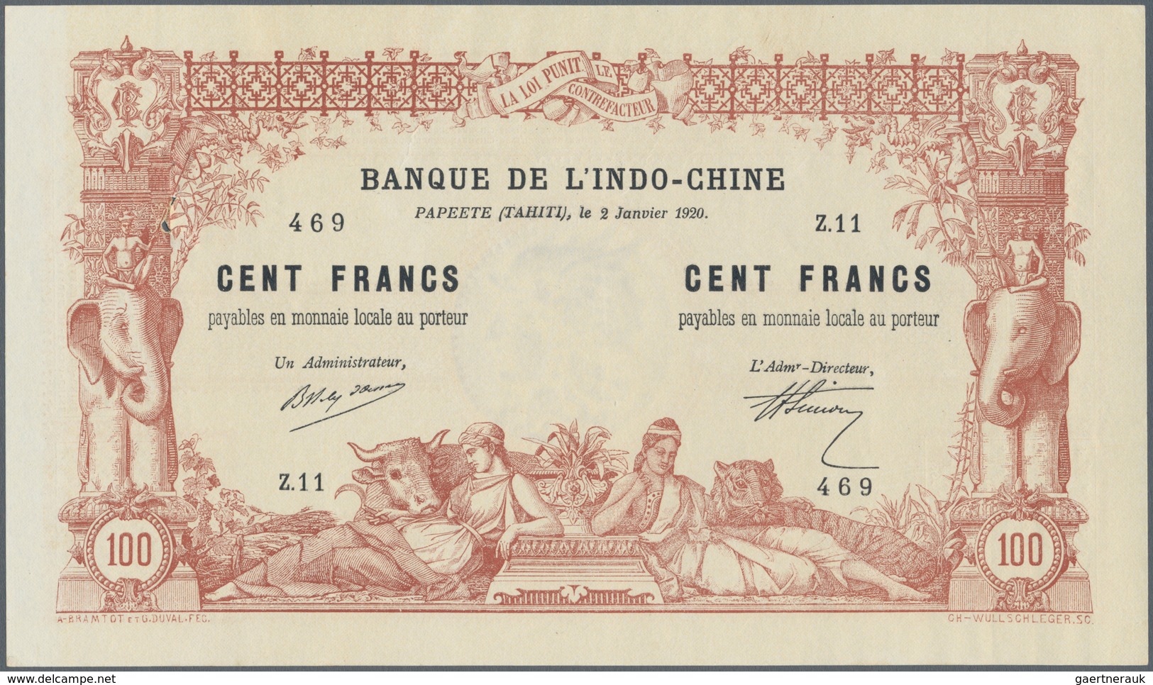 02473 Tahiti: Highly Rare Condition 100 Francs 1920 P. 6b, Unfolded, Original Crisp, No Tears, Only Pinhol - Otros – Oceanía