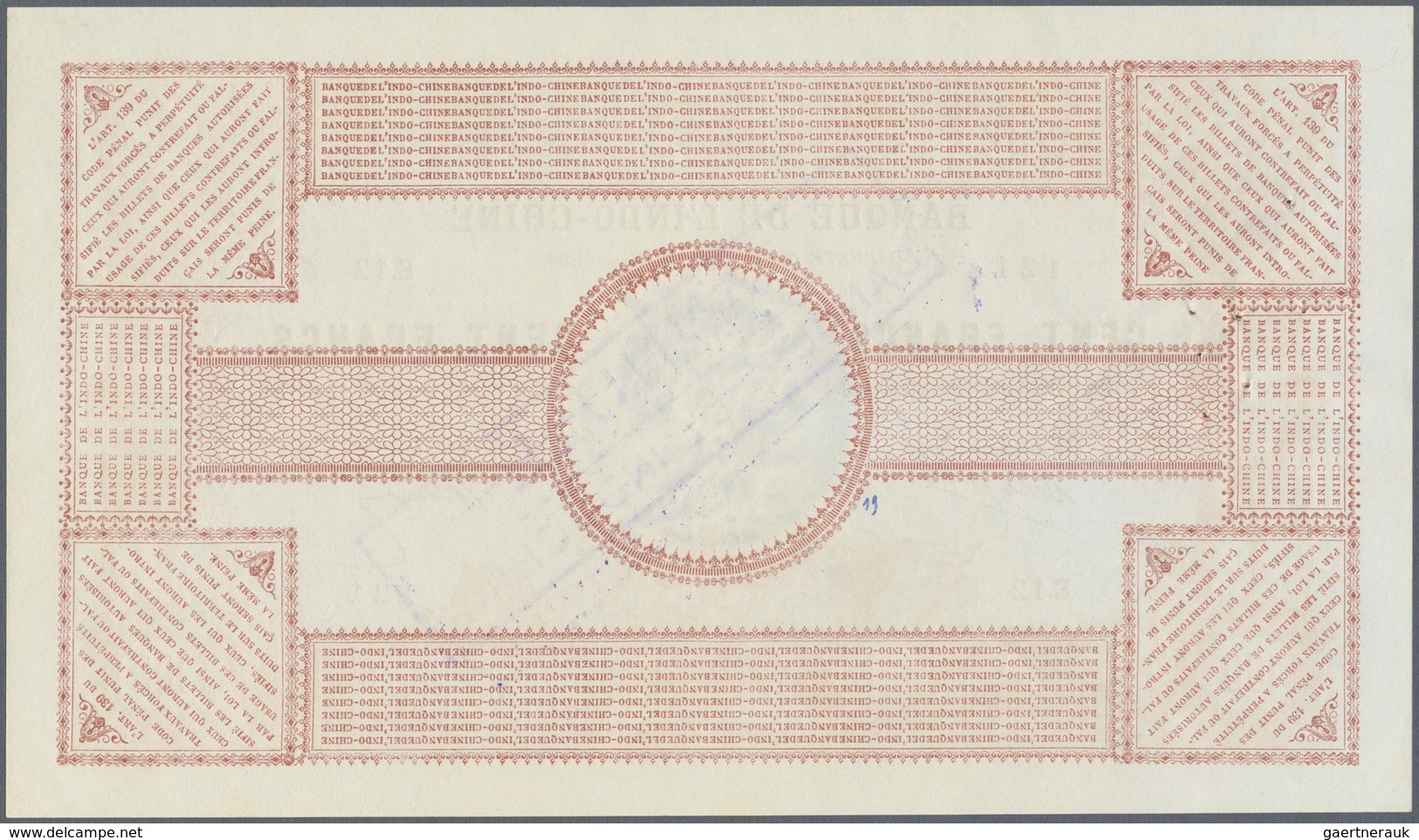 02475 Tahiti: Highly Rare 100 Francs 1920 Banque De L'Indochine With "Annule" Stamp P. 6b(s), Regular Note - Altri – Oceania