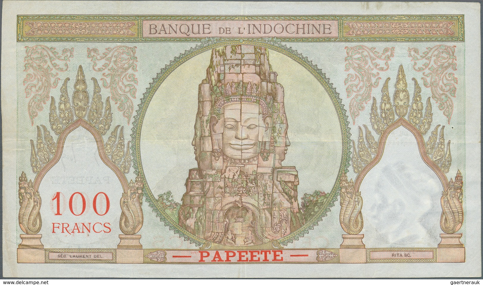 02476 Tahiti: 100 Francs ND P. 14c, Vertical And Horizontal Fold, A Few Minor Pinholes, Minor Border Tears - Other - Oceania