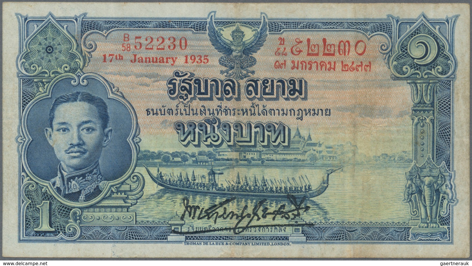 02480 Thailand: Government Of Siam 1 And 20 Baht 1935 King Rama VIII, P.22, 25, Both With Several Folds An - Thailand