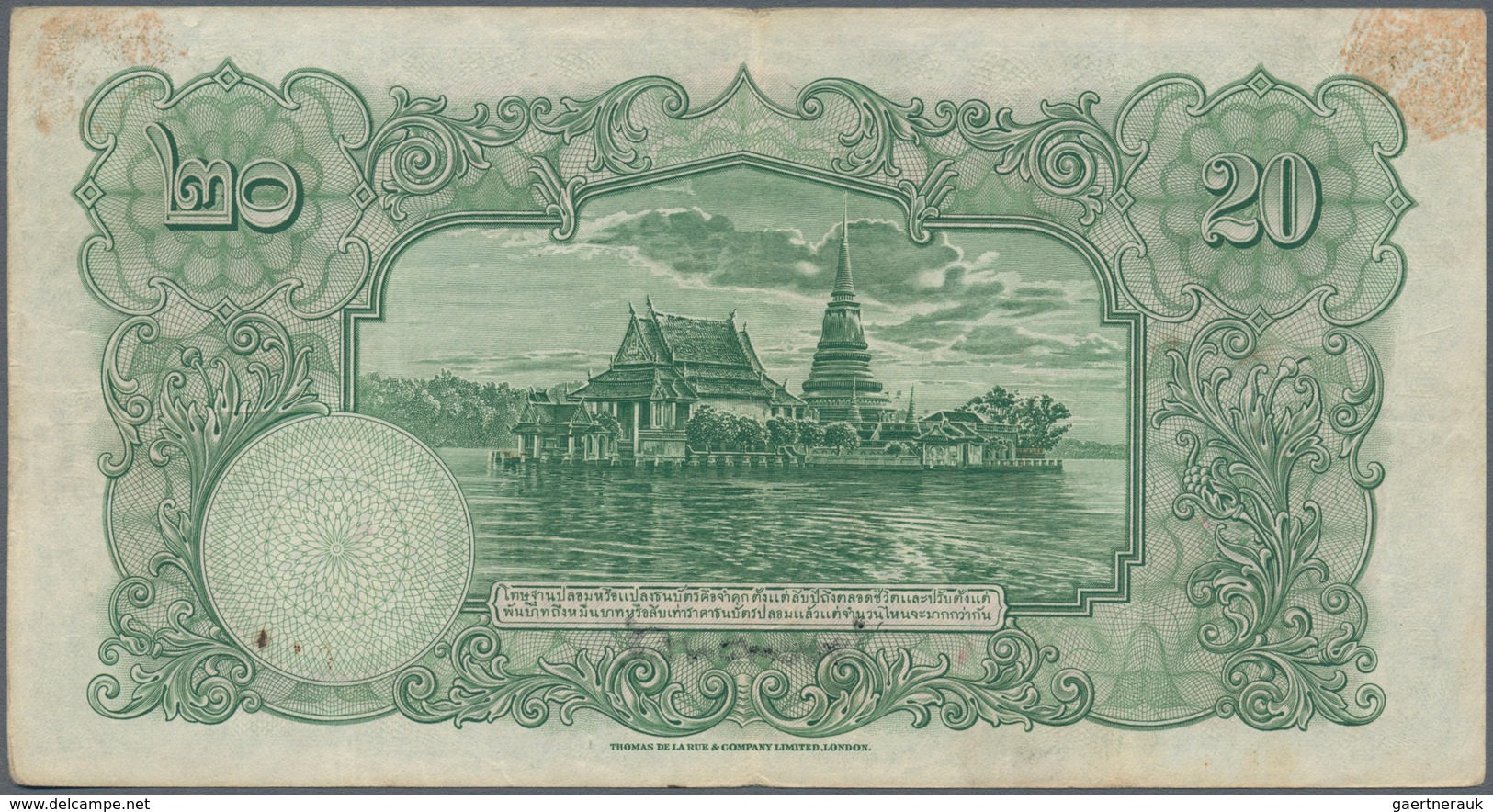 02481 Thailand: 20 Baht 1936 P. 29, In Condition: F+. - Thailand