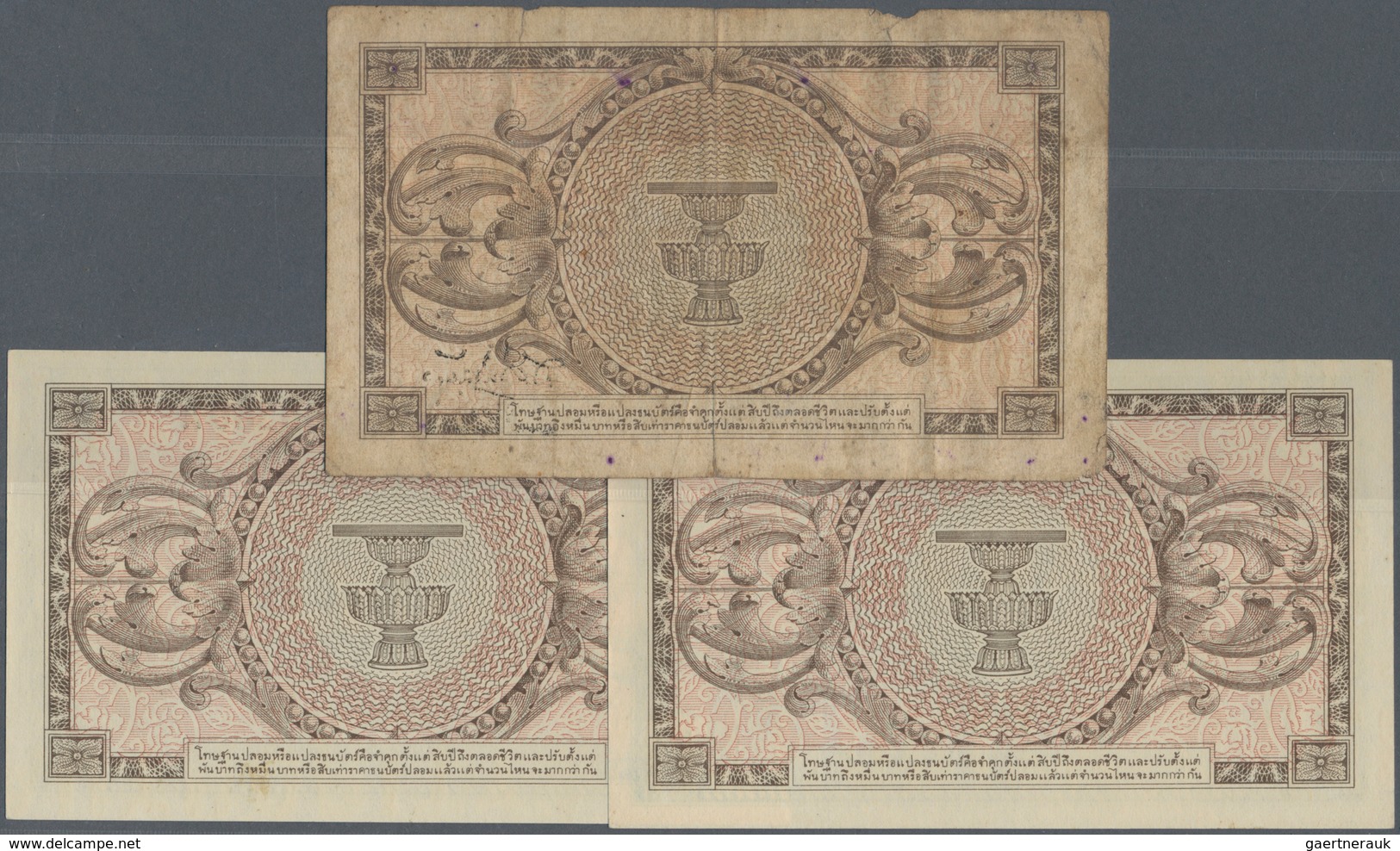 02486 Thailand: Set With 3 Banknotes Of The ND (1946) "King Rama VIII - US Printing" Issue Comprising 2 X - Thailand