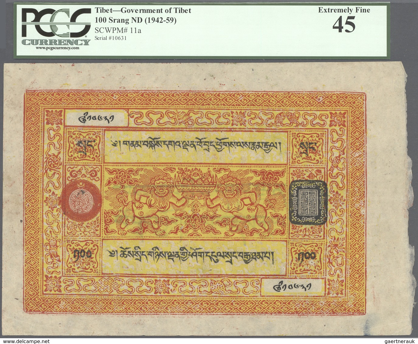 02489 Tibet: 100 Srang ND(1942-59) In Condition: PCGS Graded XF 45. - Altri – Asia