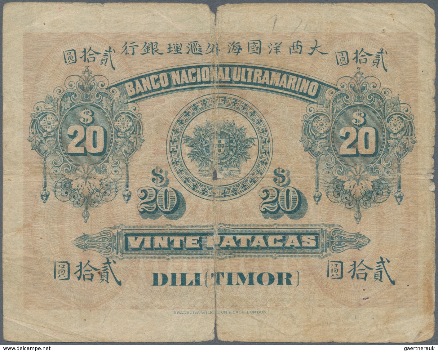 02490 Timor: 20 Patacas 1910, P.4 In F- - Timor