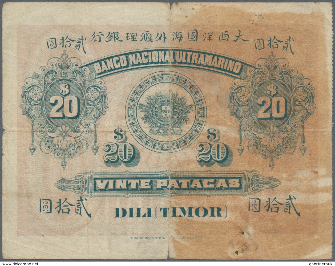 02491 Timor: 20 Patacas 1910, P.4 In F/F- - Timor