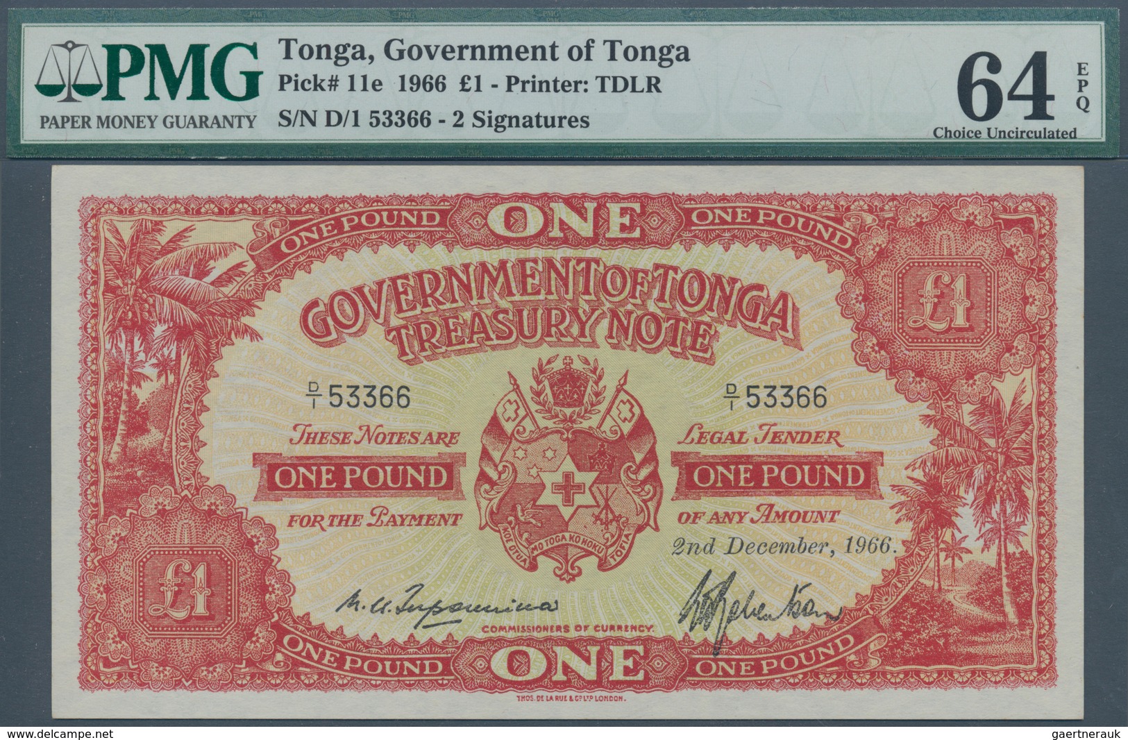 02494 Tonga: 1 Pound 1966 P. 11e In Condition: PMG Graded 64 Choice UNC EPQ. - Tonga