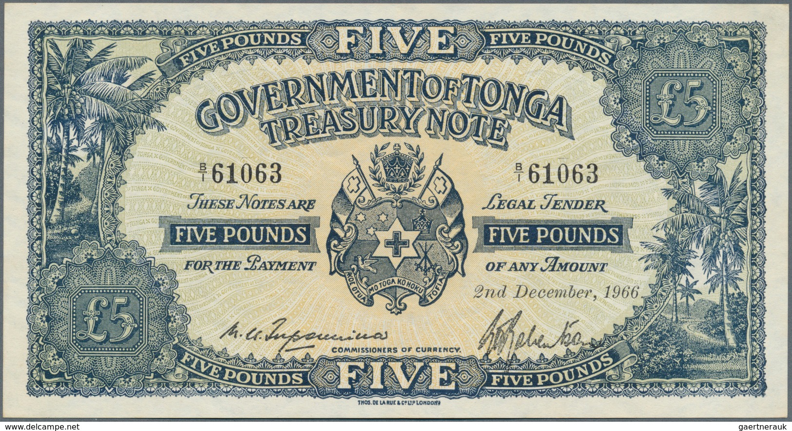 02495 Tonga: Government Of Tonga - Treasury Note 5 Pounds December 2nd 1966, P.12d In Excellent Condition - Tonga