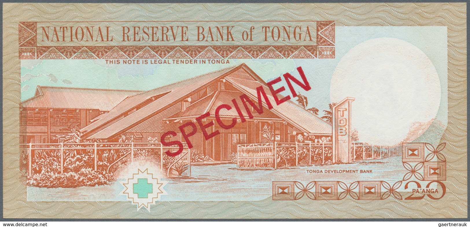 02496 Tonga: 20 Paanga ND SPECIMEN P. 35s In Condition: UNC. - Tonga