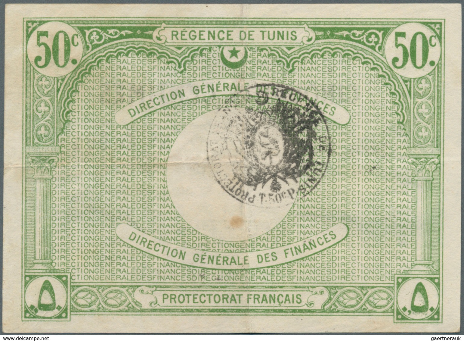 02503 Tunisia / Tunisien: 50 Centimes 1920 P. 48, Horizontal And Vertical Fold, Still Strong Paper And Nic - Tunisia