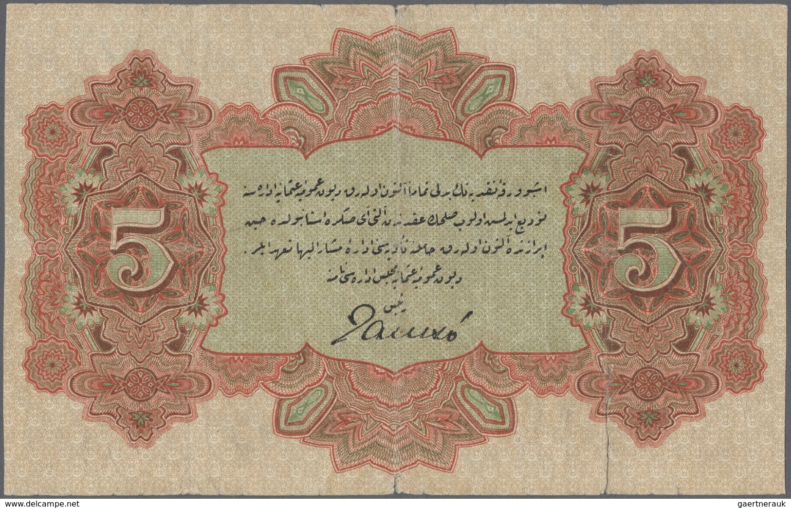 02515 Turkey / Türkei: 5 Livres 1915 P. 70, Used With Several Folds And Border Tears, One Larger Tear (2,5 - Turquia