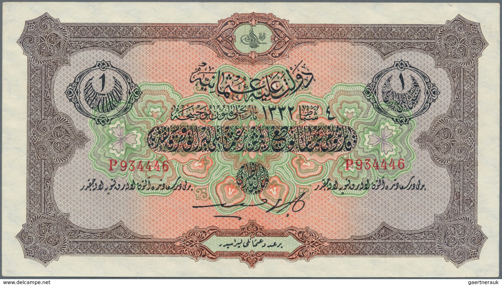 02519 Turkey / Türkei: 1 Livre L. 04.02. AH1332 / 1913, P.99a, Excellent Condition With Bright Colors And - Turchia