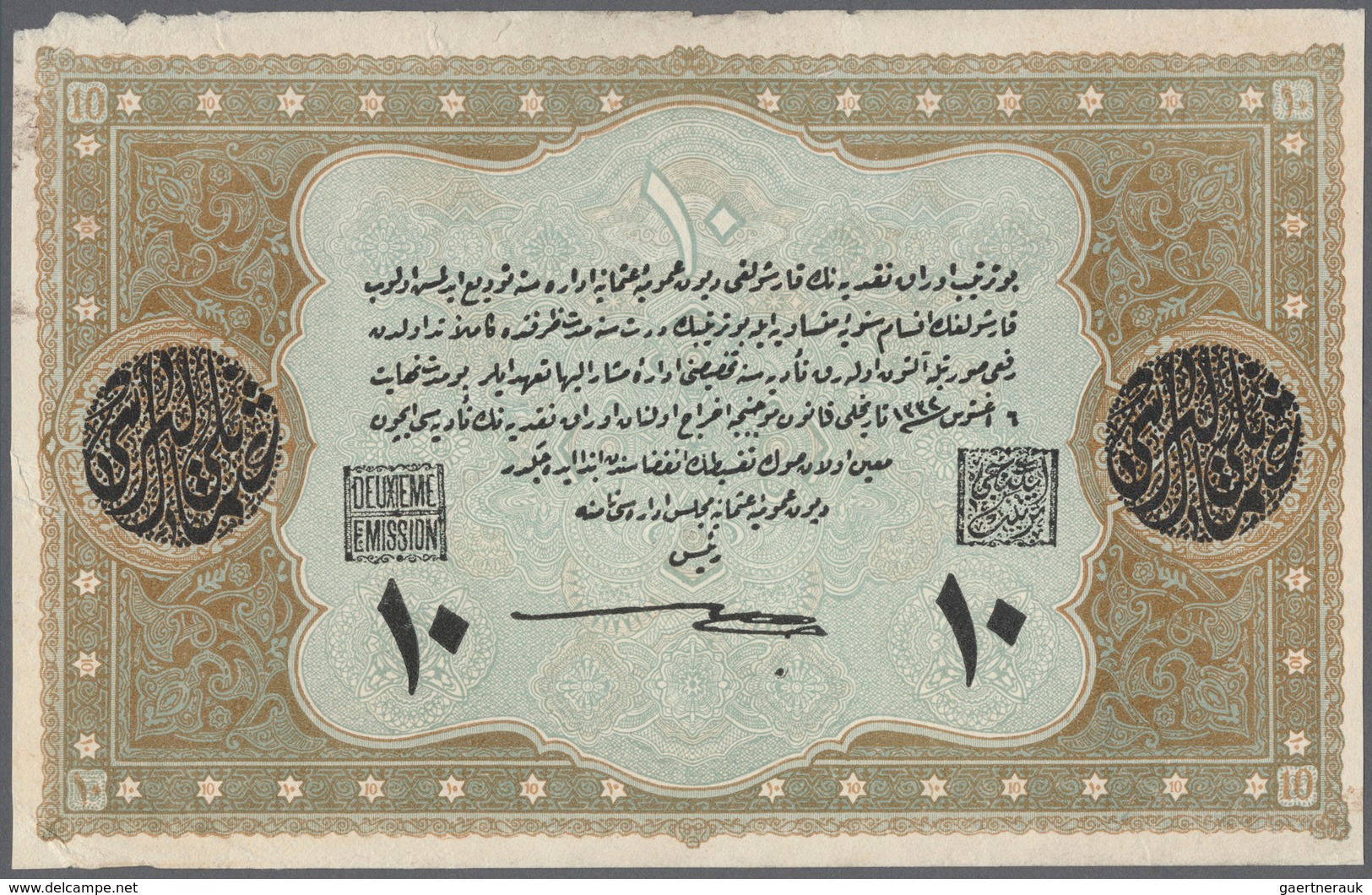 02522 Turkey / Türkei: 10 Livres 1918 P. 110b, Never Folded But Unfortunately Worn Upper Border, Small Pap - Turquia