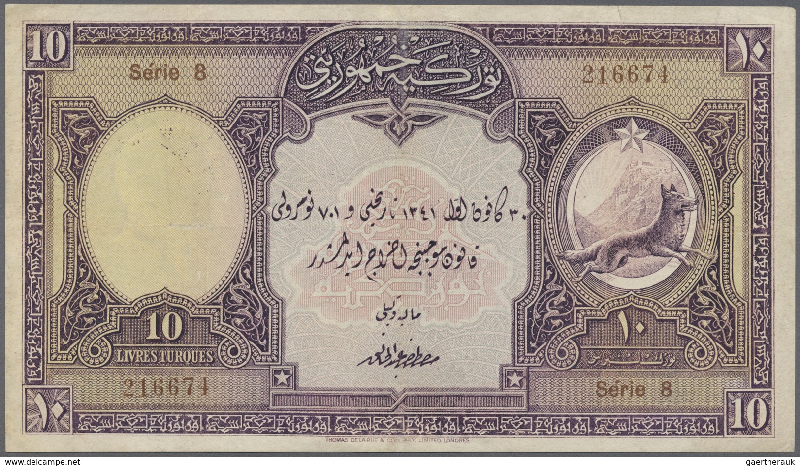 02524 Turkey / Türkei: 10 Livres ND(1927) P. 121a, Slight Folds, Pressed, A 2mm Tear At Upper Border, Pape - Turquia