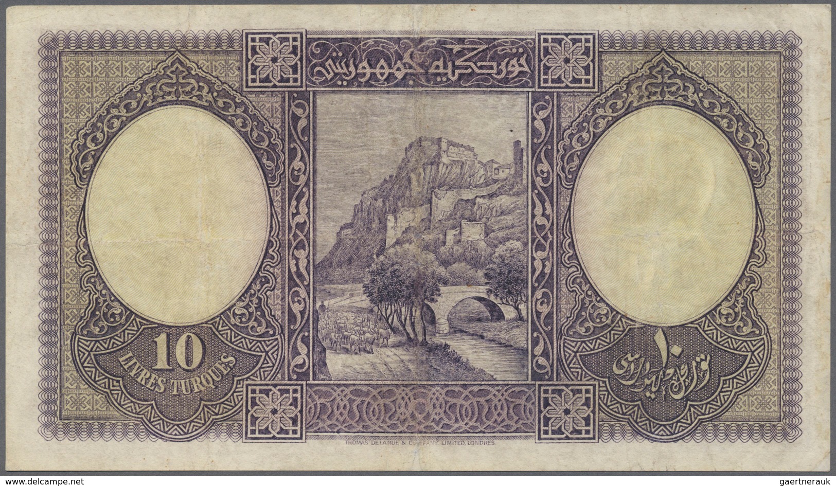 02524 Turkey / Türkei: 10 Livres ND(1927) P. 121a, Slight Folds, Pressed, A 2mm Tear At Upper Border, Pape - Turquia