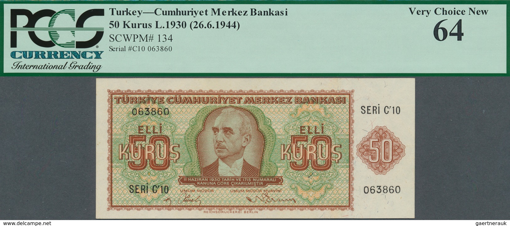 02527 Turkey / Türkei: 50 Kurus L.1930 (26.6.1944), P.134, Almost Perfect Condition With A Few Very Tiny S - Turkije