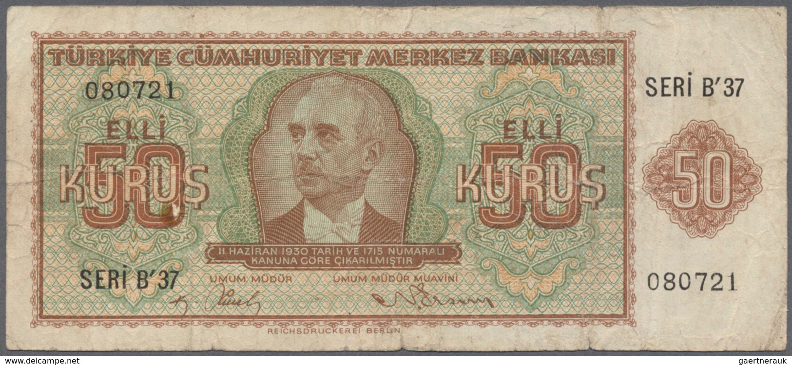 02528 Turkey / Türkei: 50 Kurus ND(1944) P. 134, Used With Several Folds And Staining In Paper, No Holes O - Turkey