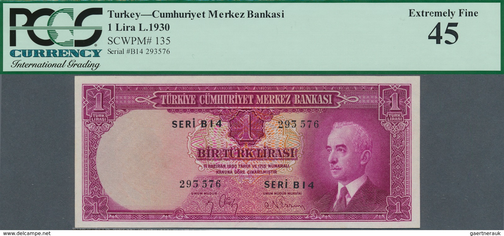 02529 Turkey / Türkei: 1 Lira L.1930 (1940-44), P.135, Excellent Condition With A Few Minor Spots On Back, - Turkey