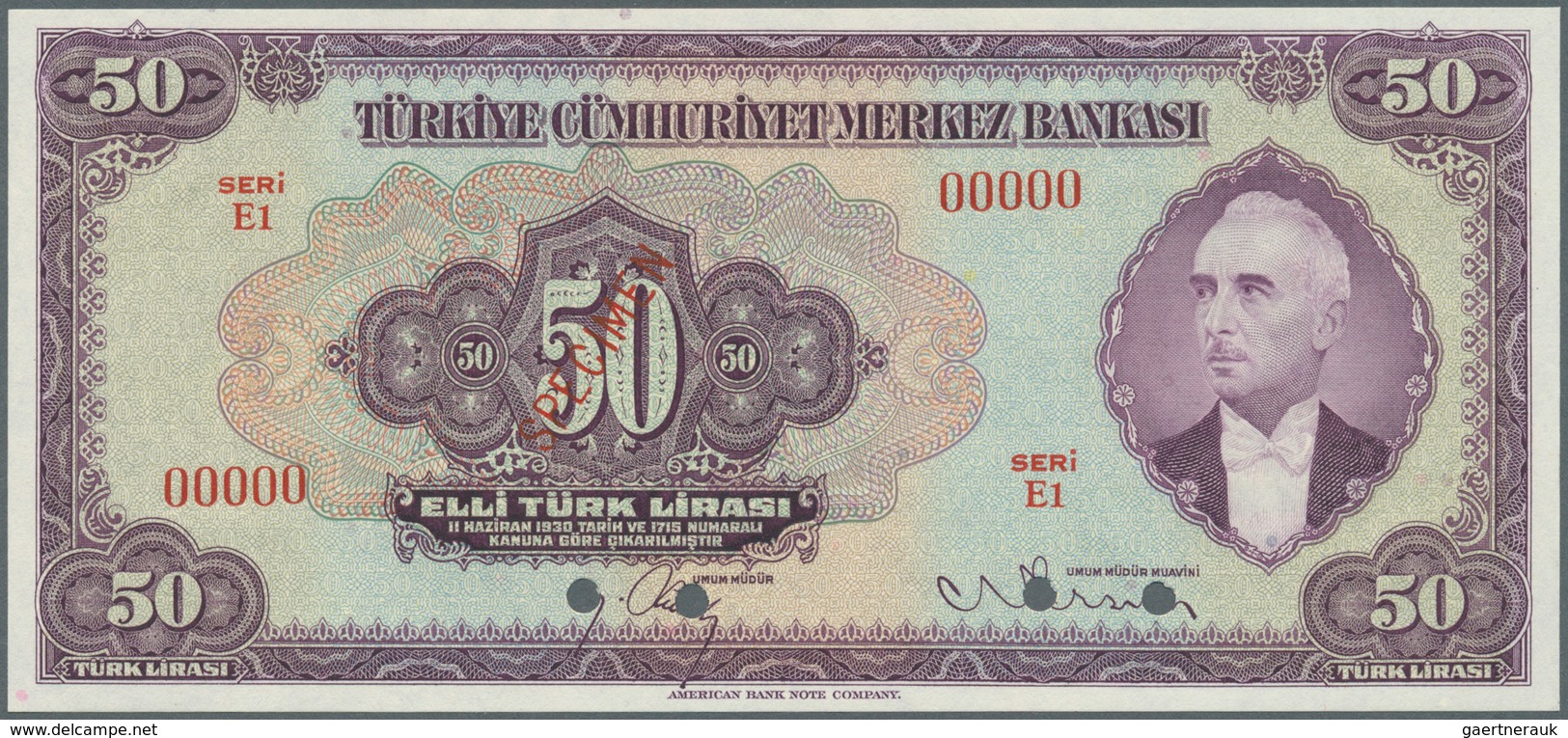 02534 Turkey / Türkei: 50 Lura ND SPECIMEN P. 142As, In Condition: UNC. - Turkije