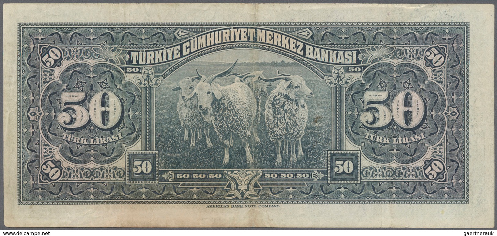 02537 Turkey / Türkei: 50 Lira ND(1947) P. 143a, Slight Folds In Paper, No Holes Or Tears, Very Light Stai - Türkei