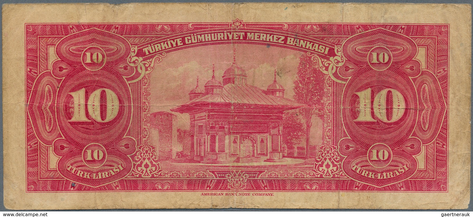 02540 Turkey / Türkei: 10 Lira L. 1930 (1947-1948) P.147, Yellowed Paper With Many Folds And Some Spots At - Turquia