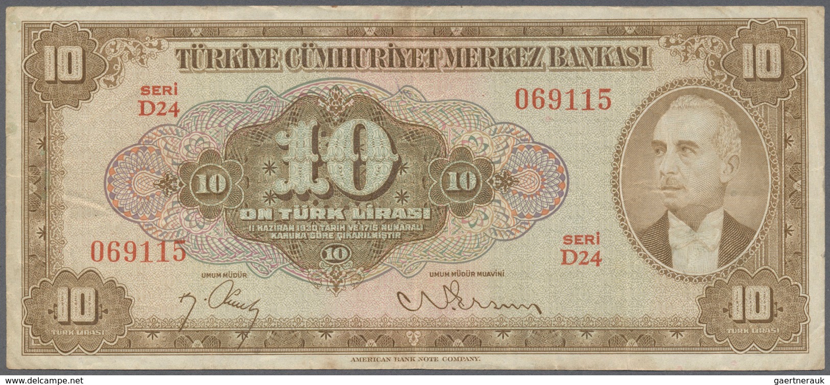 02542 Turkey / Türkei: 10 Lira ND(1948) P. 148a, Normal Traces Of Use, Folds, No Holes Or Tears, Strongnes - Turquia