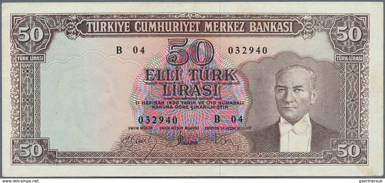 02550 Turkey / Türkei: 50 Lira L. 1930 (1951-1961), P.166, Lightly Toned Paper With A Few Minor Spots And - Turchia