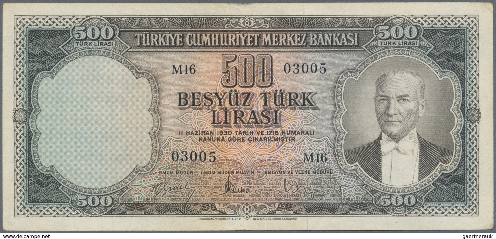 02552 Turkey / Türkei: 500 Lirasi L. 1930 (1951-1961) "Atatürk" - 5th Issue, P.171, Lightly Toned Paper Wi - Turchia